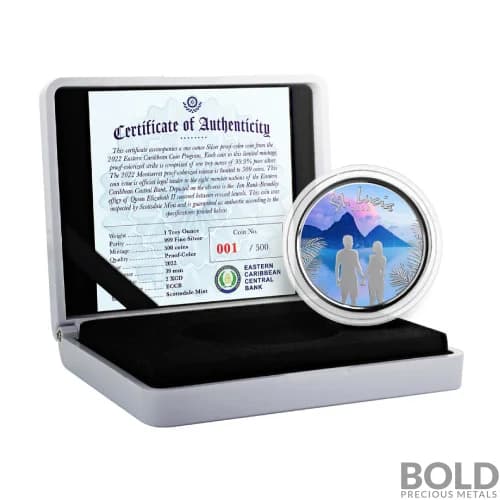 2022 Silver 1 oz St. Lucia: Romantic Couple Proof (Colored)