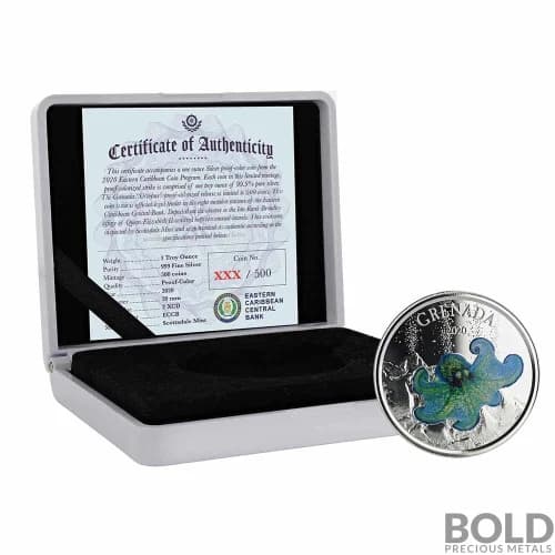 2020 EC8 Grenada: Octopus 1 oz Silver Proof (Colored)