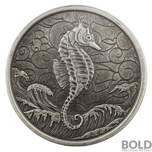 2020 Samoa Seahorse 1 oz Silver Antiqued