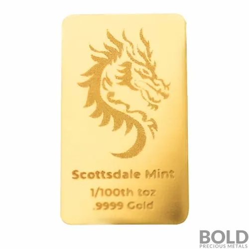 1/100 oz Scottsdale Mint Dragon Gold Bar