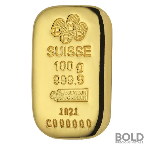 Gold 100 Gram PAMP Cast Bar