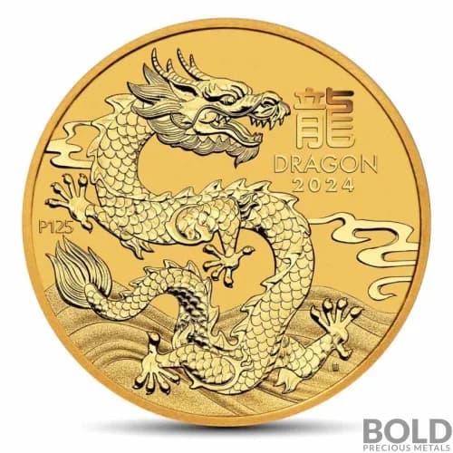 2024 2 oz Perth Lunar Year of the Dragon Gold Coin (BU)