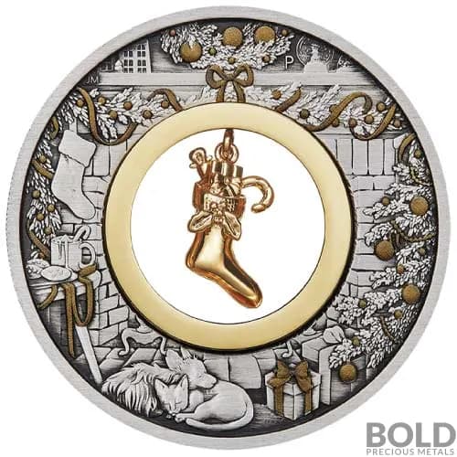 2023 2 oz Perth The Night Before Christmas Antiqued Silver Coin (Color)