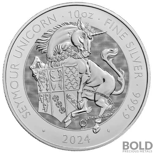 2024 10 oz British Tudor Beasts: Seymour Unicorn Silver Coin (BU)