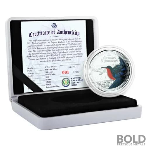 2021 Silver 1 oz Antigua & Barbuda: Frigate Bird Coin Proof (Colored)