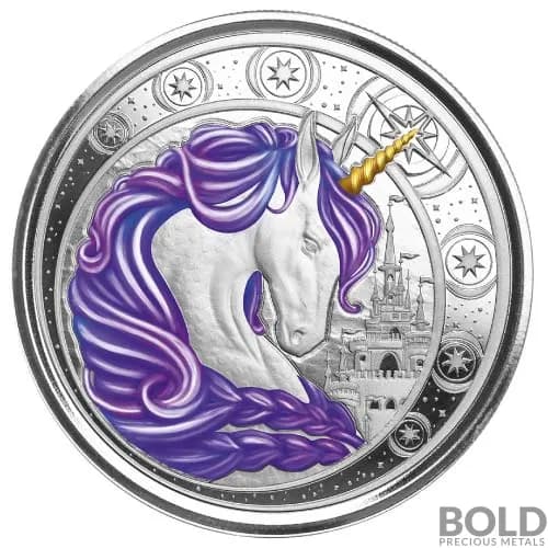 2023 Silver 1 oz Ghana Unicorn "Aurora" Purple Coin